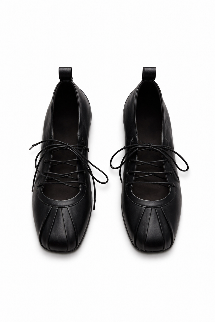 Sculptural Pleated Lace-Up Flats – Haneul